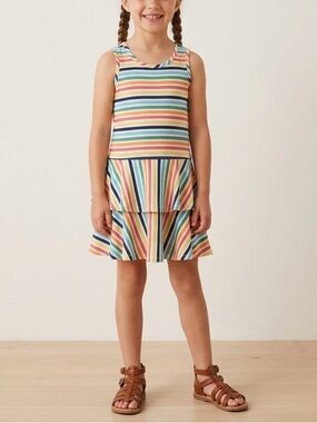 Hanna Andersson Girls Sleeveless Rainbow Stripe Cotton Dress
